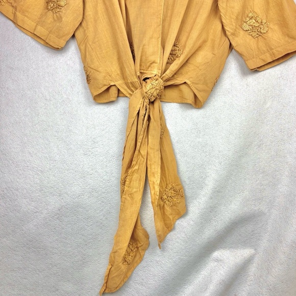 NWT Anthropologie Kyla Seo Bohemian Yellow Embroidered 100% Cotton Blouse Sz S - Picture 5 of 11